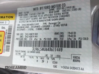 2019 Lincoln MKZ Hybrid Reserve II with VIN 3LN6L5MU6KR611449, listed as a IAAI auction lot 41465414 with Not provided miles and . Bid and sale history available at DreamBid. Image 9.