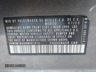 2024 Volkswagen Jetta S с VIN 3VW5M7BUXRM001814, выставлен на аукционе IAAI как лот 42643895 с пробегом 53 477 миль миль и . История ставок и продаж доступна на DreamBid. Изображение 9.