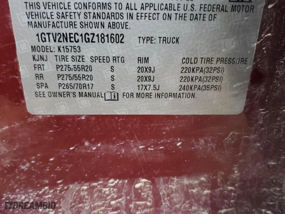 2016 GMC Sierra 1500 SLT with VIN 1GTV2NEC1GZ181602, listed as a Copart auction lot 50392745 with 194,787 mi miles and Clean Title. Bid and sale history available at carsss.com. Image 12.