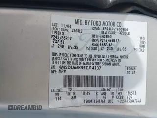 2005 Mercury Mountaineer z VIN 4M2DU66K55ZJ14137, wystawiony jako IAAI lot #42317632 z przebiegiem Nie podano mil oraz . Historia ofert i sprzedaży dostępna na DreamBid. Obrazek 9.