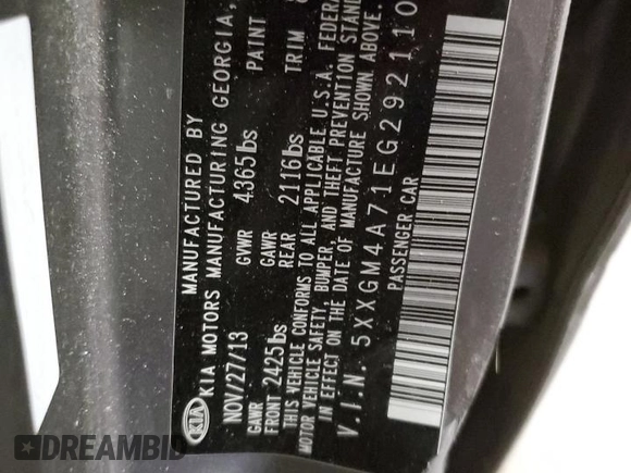 2014 Kia Optima LX with VIN 5XXGM4A71EG292110, listed as a Copart auction lot 87805195 with 175,367 mi miles and Salvage Title. Bid and sale history available at carsss.com. Image 12.