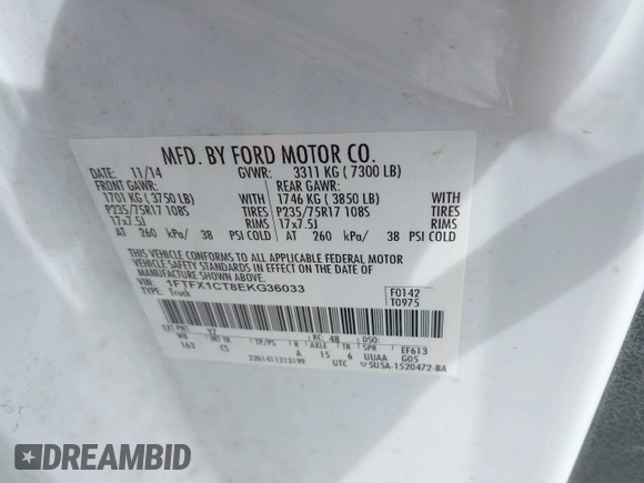 2014 Ford F-150 XL with VIN 1FTFX1CT8EKG36033, listed as a IAAI auction lot 41821235 with 165,934 mi miles. Bid and sale history available at carsss.com. Image 9.