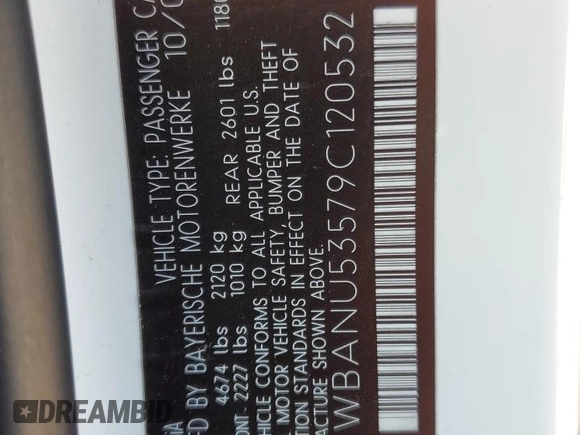2009 BMW 5 Series 528i with VIN WBANU53579C120532, listed as a Copart auction lot 54745385 with 200,789 mi miles and Clean Title. Bid and sale history available at carsss.com. Image 12.