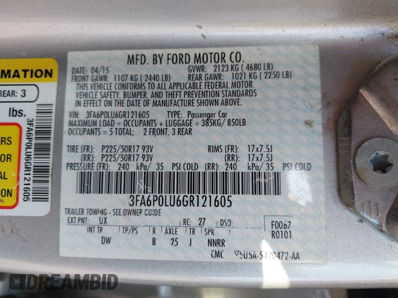 2016 Ford Fusion SE Hybrid z VIN 3FA6P0LU6GR121605, wystawiony jako IAAI lot #42651096 z przebiegiem 194 693 mil mil oraz . Historia ofert i sprzedaży dostępna na DreamBid. Obrazek 9.
