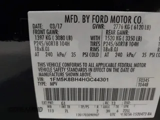 2017 Ford Explorer with VIN 1FM5K8BH4HGC44301, listed as a IAAI auction lot 42141134 with 148,853 mi miles and . Bid and sale history available at carsss.com. Image 9.