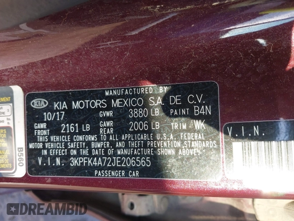 2018 Kia Forte LX with VIN 3KPFK4A72JE206565, listed as a IAAI auction lot 41639846 with 98,429 mi miles. Bid and sale history available at carsss.com. Image 9.