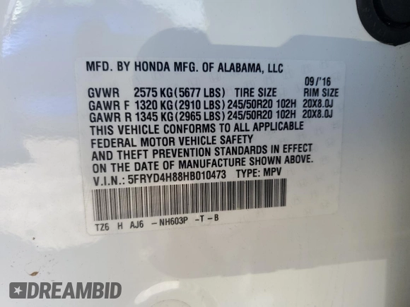 2017 Acura MDX Advance z VIN 5FRYD4H88HB010473, wystawiony jako Copart lot #52225265 z przebiegiem 80 307 mil mil oraz Szkoda całkowita • Salvage title. Historia ofert i sprzedaży dostępna na DreamBid. Obrazek 13.