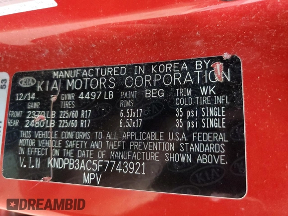 2015 Kia Sportage LX z VIN KNDPB3AC5F7743921, wystawiony jako Copart lot #57793315 z przebiegiem 97 948 mil mil oraz Czysty tytuł • Clean title. Historia ofert i sprzedaży dostępna na DreamBid. Obrazek 12.