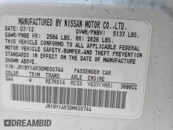 2013 Infiniti M z VIN JN1BY1AR3DM600744, wystawiony jako IAAI lot #41912310 z przebiegiem 200 014 mil mil oraz . Historia ofert i sprzedaży dostępna na DreamBid. Obrazek 9.