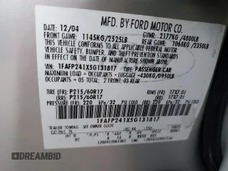 2005 Ford Five Hundred SEL with VIN 1FAFP241X5G131817, listed as a Copart auction lot 82194734 with 85,122 mi miles and Salvage Title. Bid and sale history available at carsss.com. Image 14.