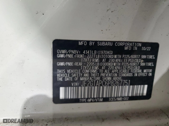 2023 Subaru Crosstrek Premium with VIN JF2GTAPC6P8267751, listed as a Copart auction lot 45866325 with 34,505 mi miles and Salvage Title. Bid and sale history available at carsss.com. Image 12.