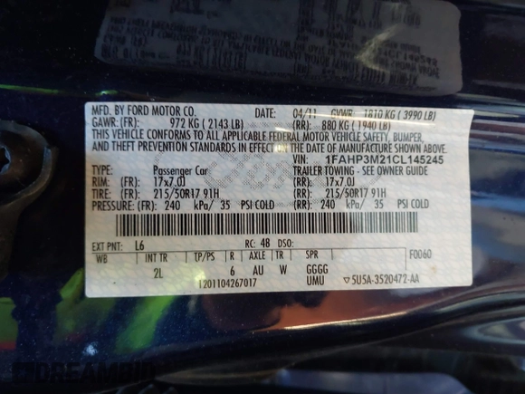 2012 Ford Focus SEL with VIN 1FAHP3M21CL145245, listed as a IAAI auction lot 41320151 with 85,630 mi miles. Bid and sale history available at carsss.com. Image 9.