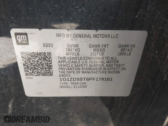 2023 Chevrolet Malibu LT with VIN 1G1ZD5ST6PF179161, listed as a IAAI auction lot 42234453 with 56,567 mi miles and . Bid and sale history available at DreamBid. Image 9.