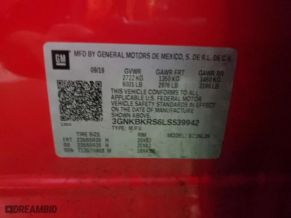 2020 Chevrolet Blazer RS with VIN 3GNKBKRS6LS539942, listed as a Copart auction lot 44590195 with 101,803 mi miles and Salvage Title. Bid and sale history available at carsss.com. Image 13.