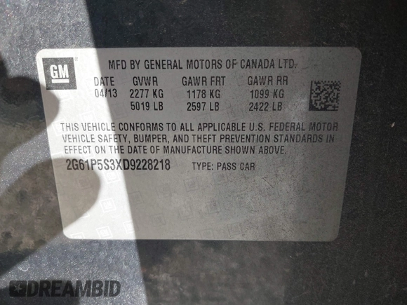 2013 Cadillac XTS Luxury with VIN 2G61P5S3XD9228218, listed as a IAAI auction lot 40503666 with 87,857 mi miles. Bid and sale history available at carsss.com. Image 9.
