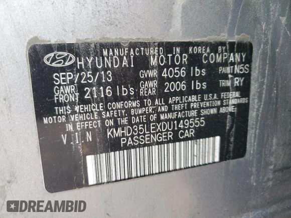 2013 Hyundai Elantra GT with VIN KMHD35LEXDU149555, listed as a Copart auction lot 75856704 with 141,686 mi miles and Salvage Title. Bid and sale history available at carsss.com. Image 12.