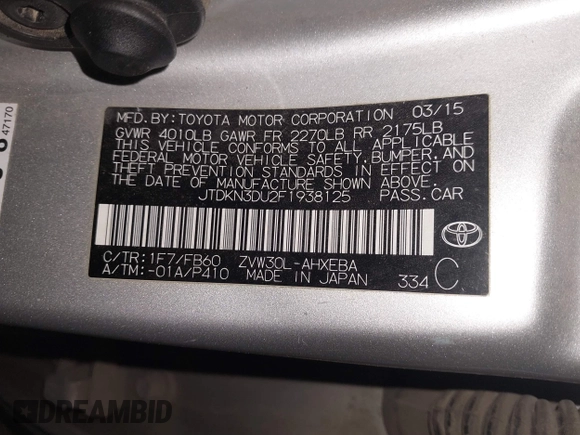 2015 Toyota Prius Four z VIN JTDKN3DU2F1938125, wystawiony jako IAAI lot #41612003 z przebiegiem 282 090 mil mil oraz . Historia ofert i sprzedaży dostępna na DreamBid. Obrazek 9.