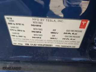 2018 Tesla Model S 75D with VIN 5YJSA1E2XJF285301, listed as a IAAI auction lot 41917939 with 80,470 mi miles. Bid and sale history available at carsss.com. Image 9.