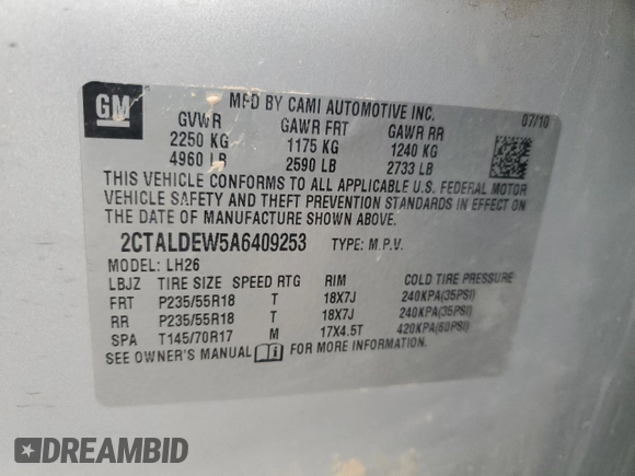 2010 GMC Terrain SLE-2 с VIN 2CTALDEW5A6409253, выставлен на аукционе Copart как лот 84835564 с пробегом 176 953 миль миль и Списание • Salvage title. История ставок и продаж доступна на DreamBid. Изображение 15.
