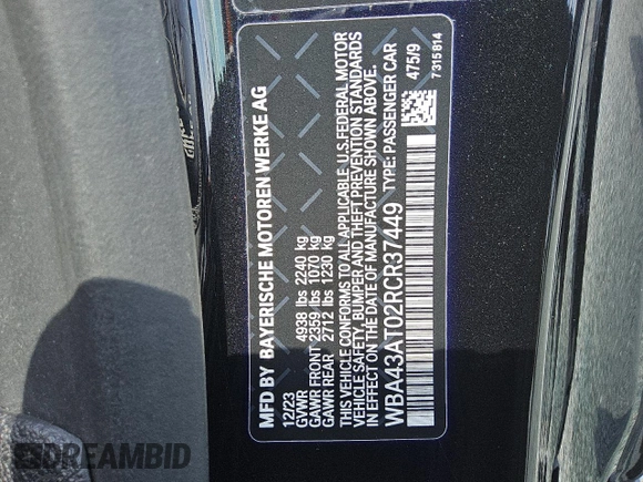 2024 BMW 4 Series 430i xDrive z VIN WBA43AT02RCR37449, wystawiony jako Copart lot #55704005 z przebiegiem 26 439 mil mil oraz Czysty tytuł • Clean title. Historia ofert i sprzedaży dostępna na DreamBid. Obrazek 12.