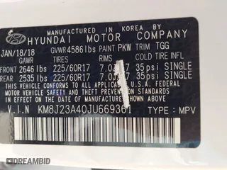 2018 Hyundai Tucson SE with VIN KM8J23A40JU669361, listed as a IAAI auction lot 41633583 with 97,884 mi miles. Bid and sale history available at carsss.com. Image 9.