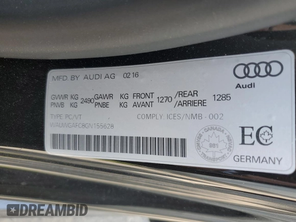 2016 Audi A7 3.0 Premium Plus with VIN WAUWGAFC8GN155628, listed as a Copart auction lot 61131443 with 71,918 mi miles. Bid and sale history available at carsss.com. Image 12.