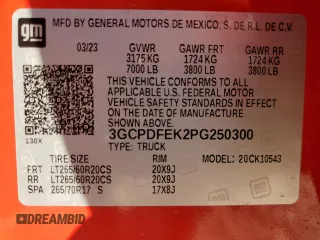 2023 Chevrolet Silverado 1500 LT Trail Boss with VIN 3GCPDFEK2PG250300, listed as a Copart auction lot 85714484 with Not Provided miles and Salvage Title. Bid and sale history available at DreamBid. Image 12.