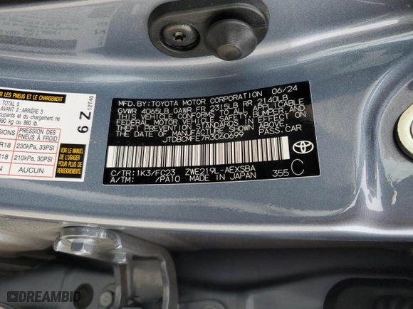 2024 Toyota Corolla Hybrid LE with VIN JTDBCMFE7R3060699, listed as a Copart auction lot 42798435 with 12,469 mi miles and Salvage Title. Bid and sale history available at carsss.com. Image 12.