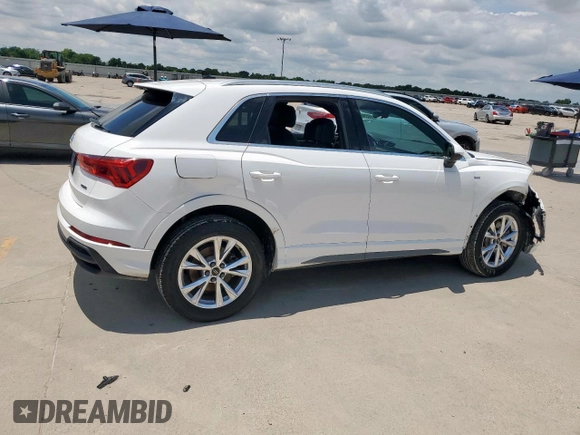 2023 Audi Q3 S line Premium with VIN WA1DECF32P1074282, listed as a Copart auction lot 58596045 with 52,392 mi miles and Salvage title. Bid and sale history available at DreamBid. Image 3.