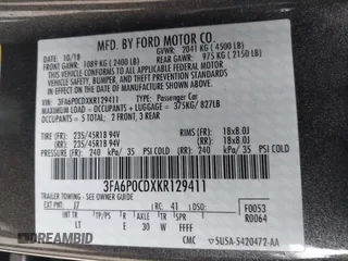 2019 Ford Fusion SEL with VIN 3FA6P0CDXKR129411, listed as a IAAI auction lot 42082323 with 126,048 mi miles and . Bid and sale history available at DreamBid. Image 9.