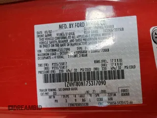 2007 Ford Mustang Deluxe with VIN 1ZVHT80N175317090, listed as a Copart auction lot 56140915 with 182,018 mi miles and Salvage title. Bid and sale history available at DreamBid. Image 12.
