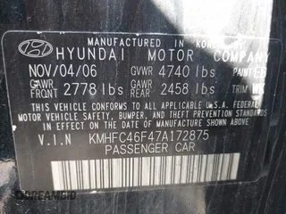 2007 Hyundai Azera SE with VIN KMHFC46F47A172875, listed as a IAAI auction lot 42632253 with 218,536 mi miles and . Bid and sale history available at DreamBid. Image 9.