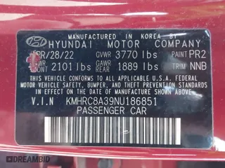 2022 Hyundai Venue SEL with VIN KMHRC8A39NU186851, listed as a IAAI auction lot 41888011 with 50,773 mi miles. Bid and sale history available at carsss.com. Image 9.