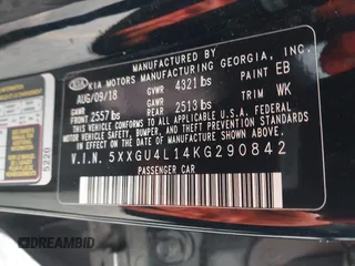 2019 Kia Optima EX with VIN 5XXGU4L14KG290842, listed as a IAAI auction lot 42030617 with Not Provided miles and . Bid and sale history available at carsss.com. Image 9.