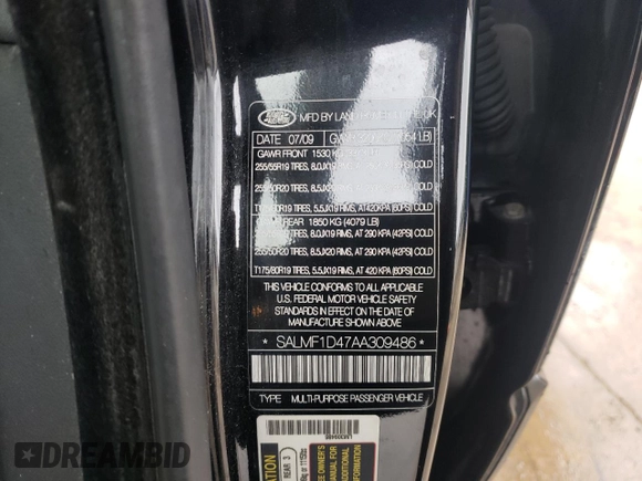 2010 Land Rover Range Rover HSE Lux z VIN SALMF1D47AA309486, wystawiony jako Copart lot #41733105 z przebiegiem 112 608 mil mil oraz Czysty tytuł • Clean title. Historia ofert i sprzedaży dostępna na DreamBid. Obrazek 12.