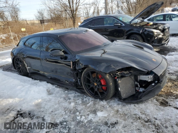 2023 Porsche Taycan GTS with VIN WP0CD2Y14PSA90314, listed as a Copart auction lot 46137985 with 7,961 mi miles and Salvage title. Bid and sale history available at DreamBid. Image 4.