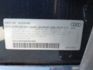 2017 Audi A8 L Sport with VIN WAU43AFDXHN003685, listed as a IAAI auction lot 41264314 with 114,828 mi miles. Bid and sale history available at carsss.com. Image 9.