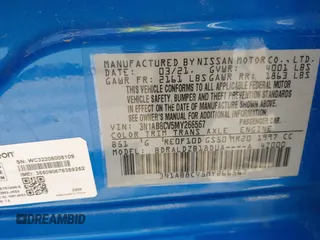 2021 Nissan Sentra SV z VIN 3N1AB8CV5MY266567, wystawiony jako IAAI lot #42014500 z przebiegiem 70 588 mil mil oraz . Historia ofert i sprzedaży dostępna na DreamBid. Obrazek 9.