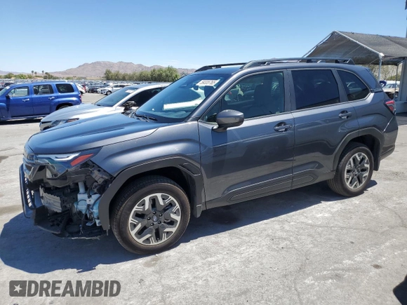 2025 Subaru Forester Premium с VIN JF2SLDBC7SH442858, выставлен на аукционе Copart как лот 59335765 с пробегом 2 555 миль миль и Списание • Salvage title. История ставок и продаж доступна на DreamBid. Изображение 1.