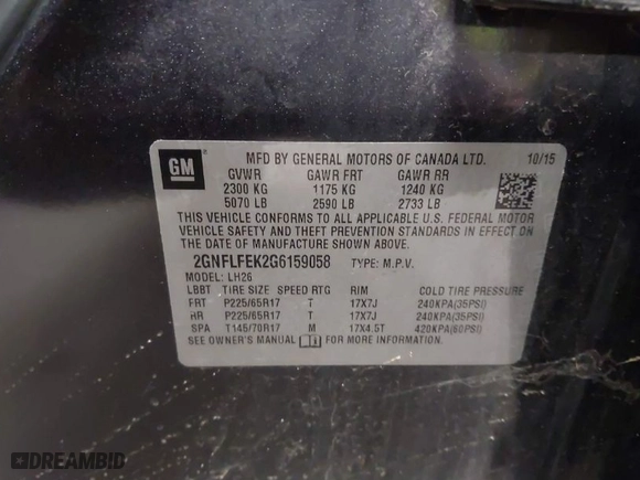 2016 Chevrolet Equinox LT with VIN 2GNFLFEK2G6159058, listed as a IAAI auction lot 41967644 with 111,745 mi miles. Bid and sale history available at carsss.com. Image 9.