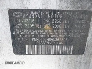 2017 Hyundai Elantra z VIN KMHD35LH6HU361398, wystawiony jako IAAI lot #41949217 z przebiegiem 160 262 mil mil oraz . Historia ofert i sprzedaży dostępna na DreamBid. Obrazek 9.