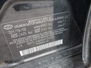 2011 Hyundai Sonata SE with VIN 5NPEC4AB8BH184498, listed as a IAAI auction lot 41299500 with 176,287 mi miles and . Bid and sale history available at carsss.com. Image 9.