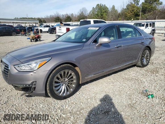 2018 Genesis G90 5.0L Ultimate with VIN KMHG54JH9JU037162, listed as a Copart auction lot 46157295 with 81,409 mi miles and Salvage Title. Bid and sale history available at carsss.com. Image 1.