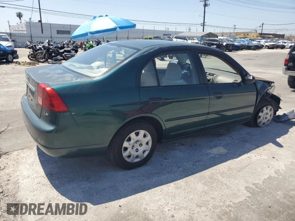 2001 Honda Civic LX with VIN 2HGES16501H606650, listed as a Copart auction lot 52537465 with 199,341 mi miles and Salvage Title. Bid and sale history available at carsss.com. Image 3.
