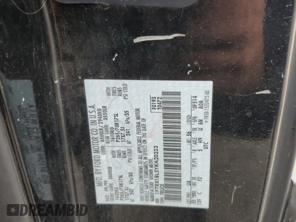 2000 Ford F-150 XL with VIN 1FTRX18L5YKA20333, listed as a Copart auction lot 57632775 with Not provided miles and Non repairable. Bid and sale history available at DreamBid. Image 12.