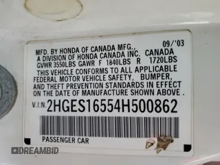2004 Honda Civic LX z VIN 2HGES16554H500862, wystawiony jako Copart lot #58537755 z przebiegiem 276 108 mil mil oraz Szkoda całkowita • Salvage title. Historia ofert i sprzedaży dostępna na DreamBid. Obrazek 12.