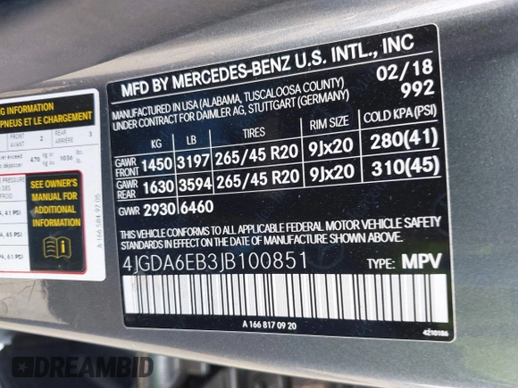 2018 Mercedes-Benz GLE 43 AMG with VIN 4JGDA6EB3JB100851, listed as a IAAI auction lot 41791759 with 70,155 mi miles and . Bid and sale history available at DreamBid. Image 9.