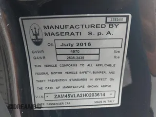 2017 Maserati GranTurismo Sport with VIN ZAM45VLA2H0203614, listed as a IAAI auction lot 41541537 with 17,201 mi miles. Bid and sale history available at carsss.com. Image 9.