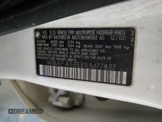 2001 BMW X5 3.0i with VIN WBAFA53531LM77837, listed as a Copart auction lot 41672225 with 185,771 mi miles and Salvage Title. Bid and sale history available at carsss.com. Image 13.