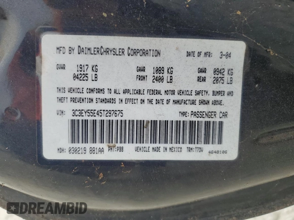2005 Chrysler PT Cruiser Touring with VIN 3C3EY55E45T297675, listed as a Copart auction lot 75301374 with Not Provided miles and Salvage Title. Bid and sale history available at DreamBid. Image 13.